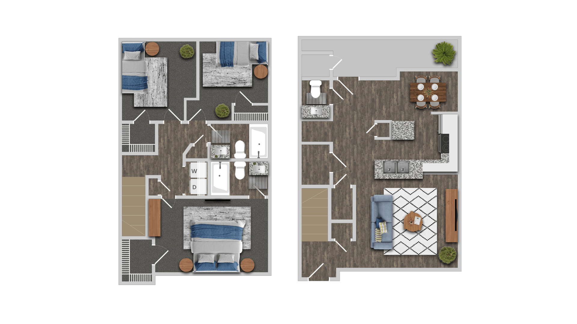 Floor plan for 3 beds, 2.5 baths, 1470 sqft
